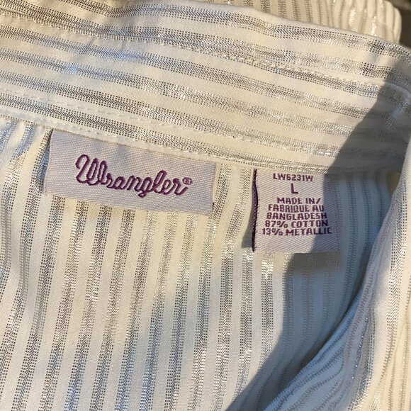 Vintage Y2K WRANGLER Metallic Silver Striped WESTERN Shirt! Large - Picture 2 of 15